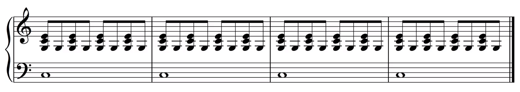 每一拍的后半拍再弹一次右手最低音